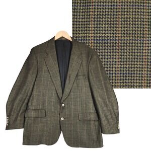 Vtg‎ Nordstrom Sport Coat 44R Men Green Houndstooth 2 Button Academia Preppy USA